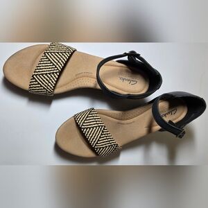 Clarks Rose Lane Black Wedge Sandals, Size 9.5